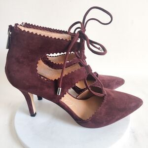 Arturo Chiang Heels Lace Up Size 6 Wine‎ Maroon Cutouts Suede Retro Whimsical